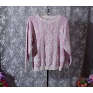 Vintage 80s Pink Sweater Size Large 1980s Retro Metallic Balletcore Barbie Cute